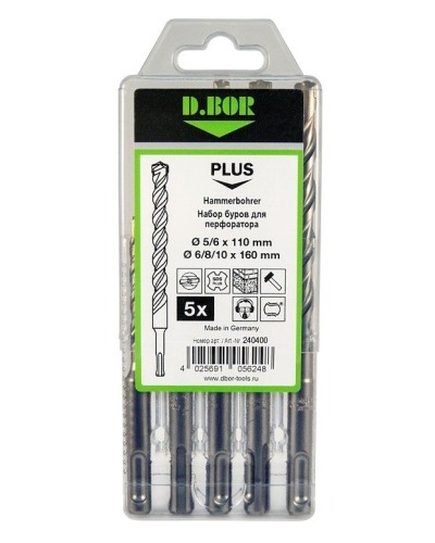 Набор буров SDS-plus V PLUS 5шт, 2-cutting (240400): Набор буров SDS-plus (5,6х110 мм; 6,8,10х160 мм) в Новошахтинске