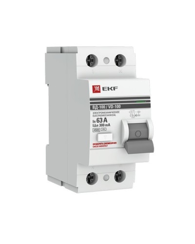 УЗО ВД-100 2P 63А 300мА тип AC эл-мех  PROxima (elcb-2-63-300-em-pro). Выключатель дифференциального тока (УЗО). EKF в Новошахтинске
