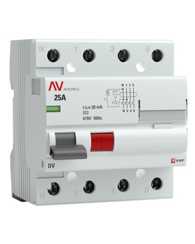DV 4P 25А/ 30мА (AC)  AVERES (rccb-4-25-30-ac-av). Выключатели дифференциального тока (УЗО). EKF в Новошахтинске
