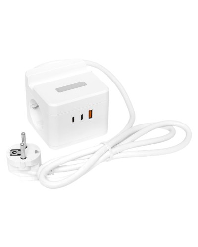 Удлинитель Куб 2 гнезда USB + 2Type C с быстрой зарядкой, подставкой под телефон и ночником 1,3 метра 1мм2. Удлинитель Куб. EKF в Новошахтинске