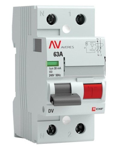 DV 2P 63А/ 30мА (AC)  AVERES (rccb-2-63-30-ac-av). Выключатели дифференциального тока (УЗО). EKF в Новошахтинске