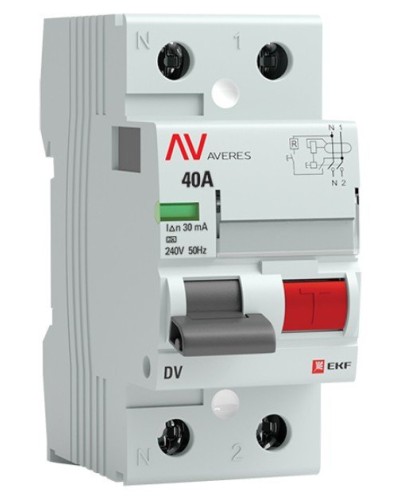 DV 2P 40А/ 30мА (A)  AVERES (rccb-2-40-30-a-av). Выключатели дифференциального тока (УЗО). EKF в Новошахтинске