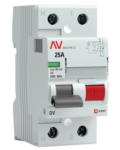 DV 2P 25А/ 30мА (A)  AVERES (rccb-2-25-30-a-av). Выключатели дифференциального тока (УЗО). EKF в Новошахтинске