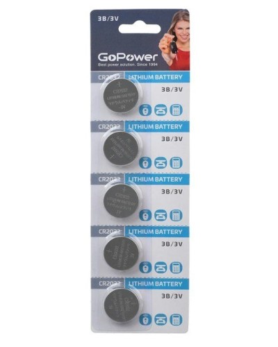 CR2032 GoPower, упак. 5 шт., БЛИСТЕР. Литиевый элемент питания. GoPower в Новошахтинске
