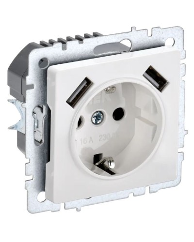 Розетка с з/к с USB A+A 2,1А РЮш10-1-БрБ белый BRITE (BR-R14-16-U21-D21-K01). Розетка с заземлением с защитными шторками, 2,1А. IEK в Новошахтинске
