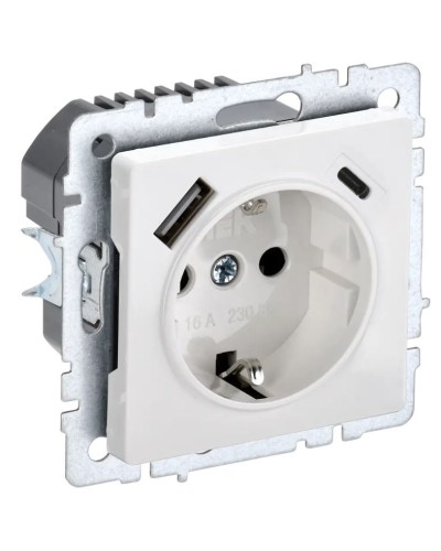 Розетка с з/к с USB A+C 18Вт РЮш11-1-БрБ белый BRITE (BR-R14-16-U22-018-K01). Розетка с заземлением с защитными шторками, 18Вт. IEK в Новошахтинске