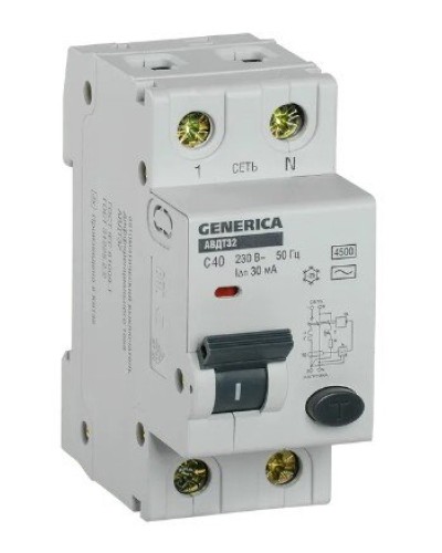 GENERICA АВДТ 32 C40 2Р 30мА (MAD25-5-040-C-30). Автоматический выключатель дифференциального тока. IEK в Новошахтинске