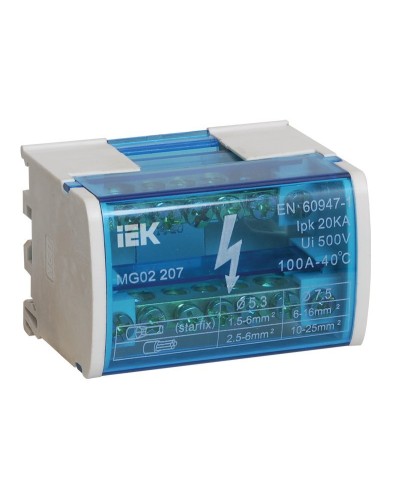 ШНК 2х7 L+PEN (YND10-2-07-100). Шина на DIN-рейку в корпусе (кросс-модуль). IEK в Новошахтинске