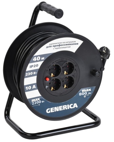 УК40 4 места 2P+PE, 40м GENERICA (WKP10-10-04-40-G). Удлинитель на катушке с термозащитой, 3х1,0кв.мм. IEK в Новошахтинске
