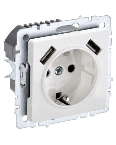 Розетка с з/к с USB A+A 3,1А РЮш10-2-БрБ белый BRITE (BR-R14-16-U21-D31-K01). Розетка с заземлением с защитными шторками, 3,1А. IEK в Новошахтинске