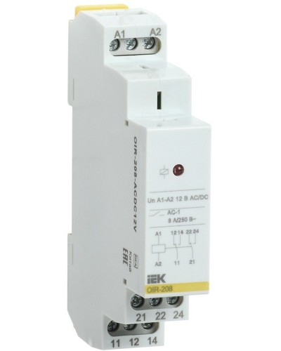 Реле промежуточное модульное OIR 2 контакта 8А 12В AC/DC (OIR-208-ACDC12V). Реле промежуточное модульное. IEK в Новошахтинске