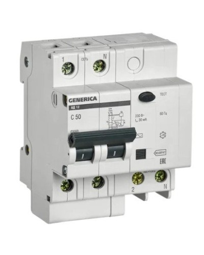 GENERICA АД12 2Р 50А 30мА (MAD15-2-050-C-030). Автоматический выключатель дифференциального тока. IEK в Новошахтинске