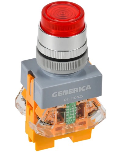 Кнопка D7-11DNZS d=22мм красная GENERICA (BBT50-11DNZS-3-11-K04-G). Кнопка управления с подсветкой и фиксацией. IEK в Новошахтинске