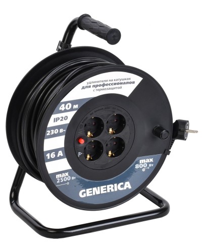 УК40 4 места 2P+PE, 40м GENERICA (WKP20-16-04-40-G). Удлинитель на катушке с термозащитой, 3х1,5кв.мм. IEK в Новошахтинске