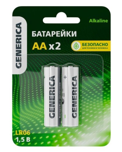 Батарейка Alkaline LR06/AA GENERICA (2 шт) (ABT-LR06-ST-L02-G). Батарейка щелочная. IEK в Новошахтинске