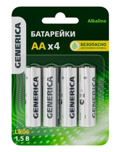 Батарейка Alkaline LR06/AA GENERICA (4 шт) (ABT-LR06-ST-L04-G). Батарейка щелочная. IEK в Новошахтинске