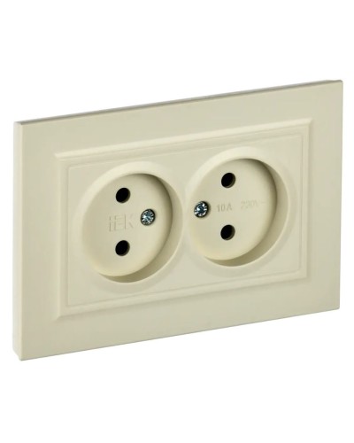 Розетка 2-местная без з/к РС12-2-БрКр бежевый BRITE (BR-R20-10-K10-F). Розетка без заземления без защитных шторок в сборе. IEK в Новошахтинске