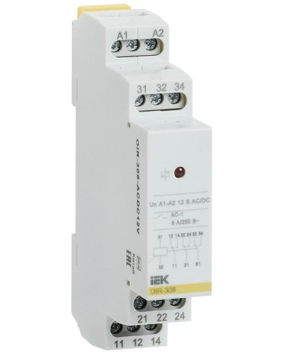 Реле промежуточное модульное OIR 3 контакта 8А 12В AC/DC (OIR-308-ACDC12V). Реле промежуточное модульное. IEK в Новошахтинске