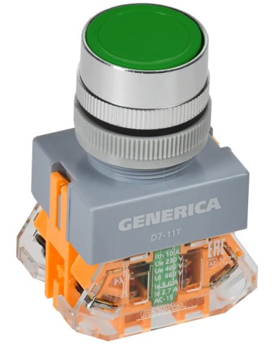 Кнопка D7-11T d=22мм зеленая GENERICA (BBT50-11T-3-21-K06-G). Кнопка управления с фиксацией. IEK в Новошахтинске