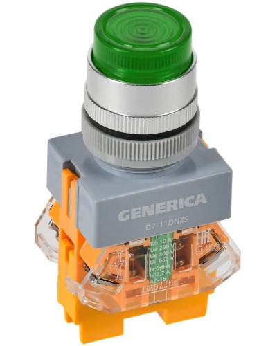 Кнопка D7-11DNZS d=22мм зеленая GENERICA (BBT50-11DNZS-3-11-K06-G). Кнопка управления с подсветкой и фиксацией. IEK в Новошахтинске