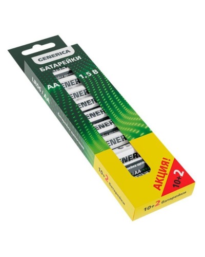 Батарейка Alkaline LR06/AA GENERICA (12 шт) ПРОМО (ABT-LR06-ST-B12-G). Батарейка щелочная. IEK в Новошахтинске