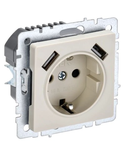 Розетка с з/к с USB A+A 2,1А РЮш10-1-БрКр бежевый BRITE (BR-R14-16-U21-D21-K10). Розетка с заземлением с защитными шторками, 2,1А. IEK в Новошахтинске