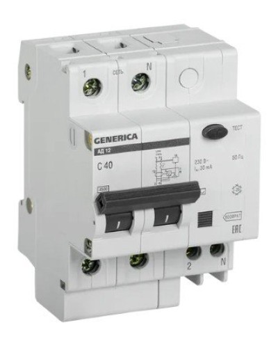 GENERICA АД12 2Р 40А 30мА (MAD15-2-040-C-030). Автоматический выключатель дифференциального тока. IEK в Новошахтинске