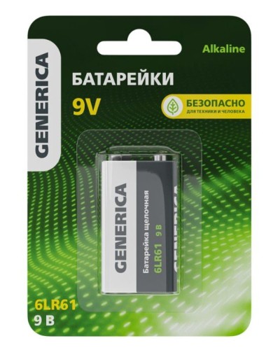 Батарейка Alkaline 6LR61 9V GENERICA (ABT-6LR619V-ST-L02-G). Батарейка щелочная. IEK в Новошахтинске