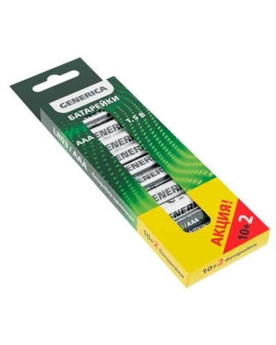 Батарейка Alkaline LR03/AAA GENERICA (12 шт) ПРОМО (ABT-LR03-ST-B12-G). Батарейка щелочная. IEK в Новошахтинске