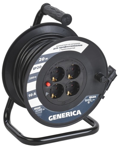 УК20 4 места 2P+PE, 20м GENERICA (WKP10-10-04-20-G). Удлинитель на катушке с термозащитой, 3х1,0кв.мм. IEK в Новошахтинске