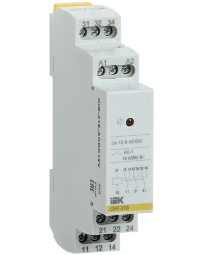 Реле промежуточное модульное OIR 3 контакта 16А 12В AC/DC (OIR-316-ACDC12V). Реле промежуточное модульное. IEK в Новошахтинске