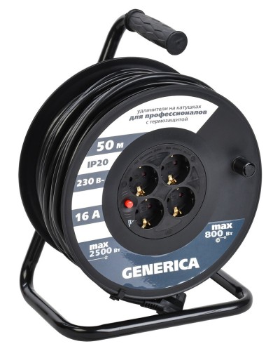 УК50 4 места 2P+PE, 50м GENERICA (WKP20-16-04-50-G). Удлинитель на катушке с термозащитой, 3х1,5кв.мм. IEK в Новошахтинске