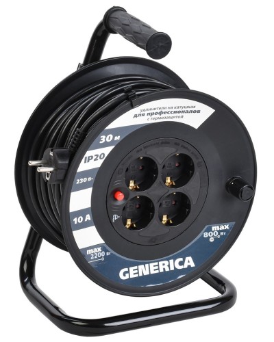 УК30 4 места 2P+PE, 30м GENERICA (WKP10-10-04-30-G). Удлинитель на катушке с термозащитой, 3х1,0кв.мм. IEK в Новошахтинске