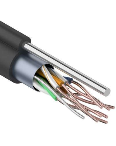 F/UTP, CAT 5e, PE, 4PR, 24AWG, OUTDOOR, SOLID, черный, с тросом, 305м, REXANT (01-0144). Кабель «витая пара» (LAN) для структурированных систем связи. Rexant в Новошахтинске