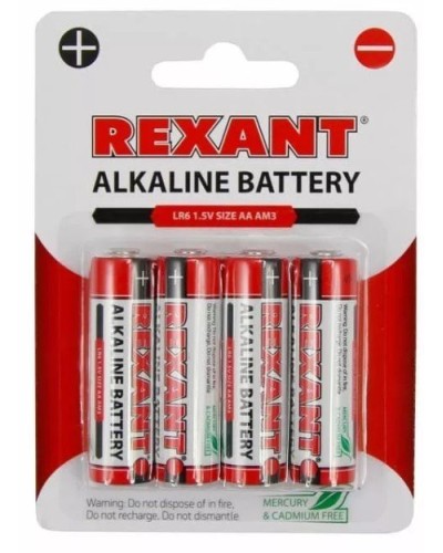 Алкалиновая батарейка AA/LR6 1,5 V 4 шт. блистер REXANT (30-1027). Элемент питания. Rexant в Новошахтинске