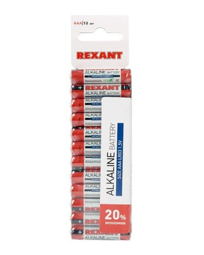 Алкалиновая батарейка AAA/LR03 1,5 V 12 шт. REXANT (30-1011). Элемент питания. Rexant в Новошахтинске