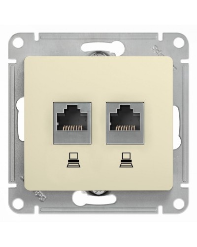 Glossa розетка RJ45+RJ45 2-местная, кат. 5Е, скрытой установки, механизм, бежевый (GSL000285KK). Розетка компьютерная. Systeme Electric в Новошахтинске