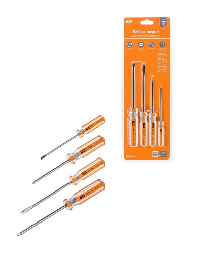 Набор отверток 4шт.: SL3x75, SL5х100, PH1х75, PH2х100, блистер, CS Гранит TDM (SQ1013-0101). Набор отверток. TDM ЕLECTRIC в Новошахтинске