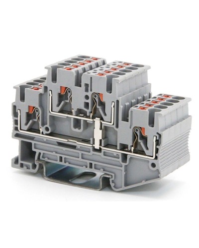 Клемма двухуровневая, зажим push-in, 2.5 кв.мм, серая (VPRTT-2.5-PV-GY). Клемма проходная, 4 точки подключения, уровни соединены перемычкой. ДКС в Новошахтинске