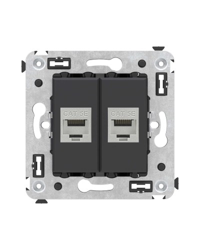Розетка RJ-45 в стену, кат.6E, Avanti, двойная, черная матовая (4412764). Розетка компьютерная. ДКС в Новошахтинске