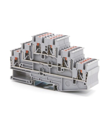 Клемма трехуровневая, зажим push-in, 2.5 кв.мм, серая (VPR-2.5-3L-GY). Клемма проходная, 6 точки подключения. ДКС в Новошахтинске