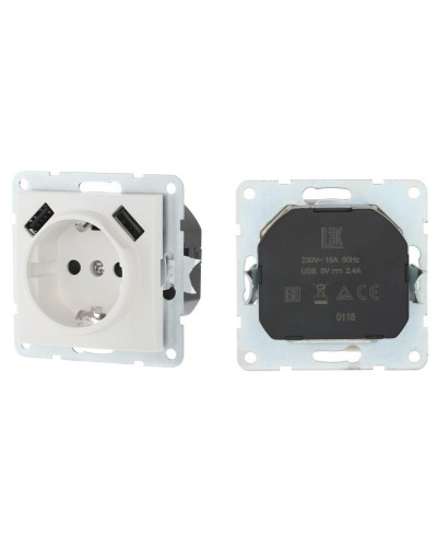 Розетка с з/к + 2xUSB разъема, 2А, белый LK60 (868004-1). Розетка. Экопласт в Новошахтинске