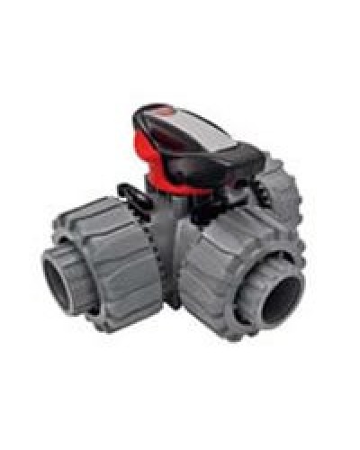 Ecoplast Кран шаровой трехходовой ПВХ D25 (уплотнение TPV, остальное EPDM) с муфтовым окончанием (49448). Кран шаровой, с муфтовым окончанием. Экопласт в Новошахтинске