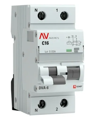 DVA-6 1P+N 16А (C) 30мА (A) 6кА  AVERES (rcbo6-1pn-16C-30-a-av). Автоматический выключатель дифференциального тока. EKF в Новошахтинске