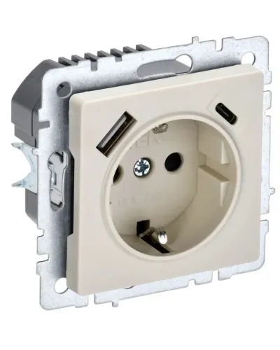 Розетка с з/к с USB A+C 18Вт РЮш11-1-БрКр бежевый BRITE (BR-R14-16-U22-018-K10). Розетка с заземлением с защитными шторками, 18Вт. IEK в Новошахтинске